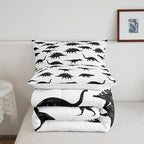 Erosebridal Dinosaur Bedding Set Dino Silhouettes Comforter Set Full Size, Wildlife Animals Black White Quilted Duvet for Kids Boys Teens Adult Bedroom Decor Dinosaurs Comforter with 2 Pillow Cases