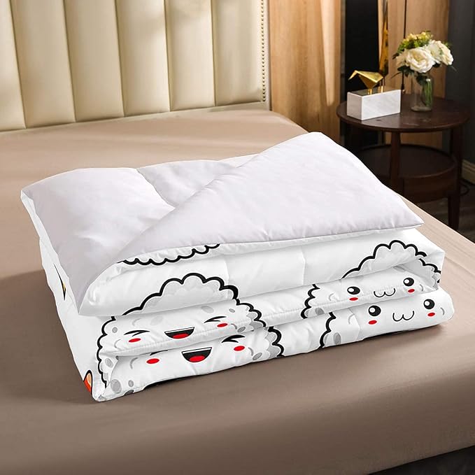 Erosebridal Sushi Pattern Comforter Set Full, Japanese Style Down Comforter, Food Theme Quilted Duvet for Kids Boys Girls Teens, Cute Cartoon Japanese Sushi Quilt Set Room Decorative