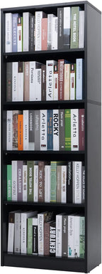 Sunon 5 Shelf Wood Bookcase Freestanding Display Shelf Adjustable Layers Bookshelf for Home Office Library Small Narrow Space (Black, 5-Layers)