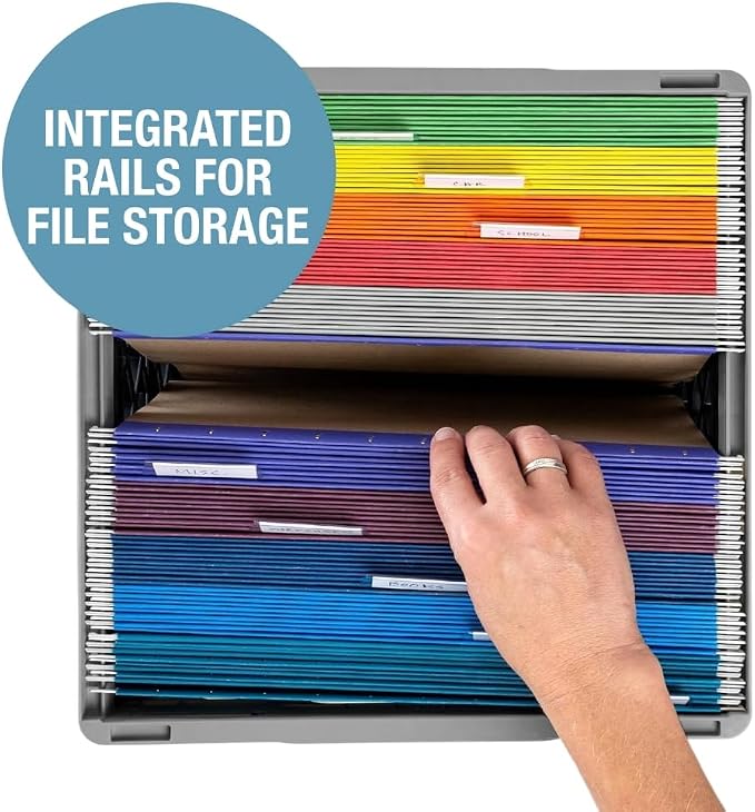 CleverMade Collapsible Milk Crate, 25L Storage Crate, Holds 50 lb, Obsidian | Organize Files, Groceries, and Gear in One Crate | Built-In Rails Hold Letter Folders, While the Frame Stacks Securely