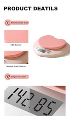 YRY Pink Kitchen Scale - Large LCD, Tare Function, 11 lbs Capacity, 0.03 oz Precise Graduation - Perfect Food Scale for Baking & Cooking, ML & Oz Unit for Liquids and Solids (Pink 5kg/1g)