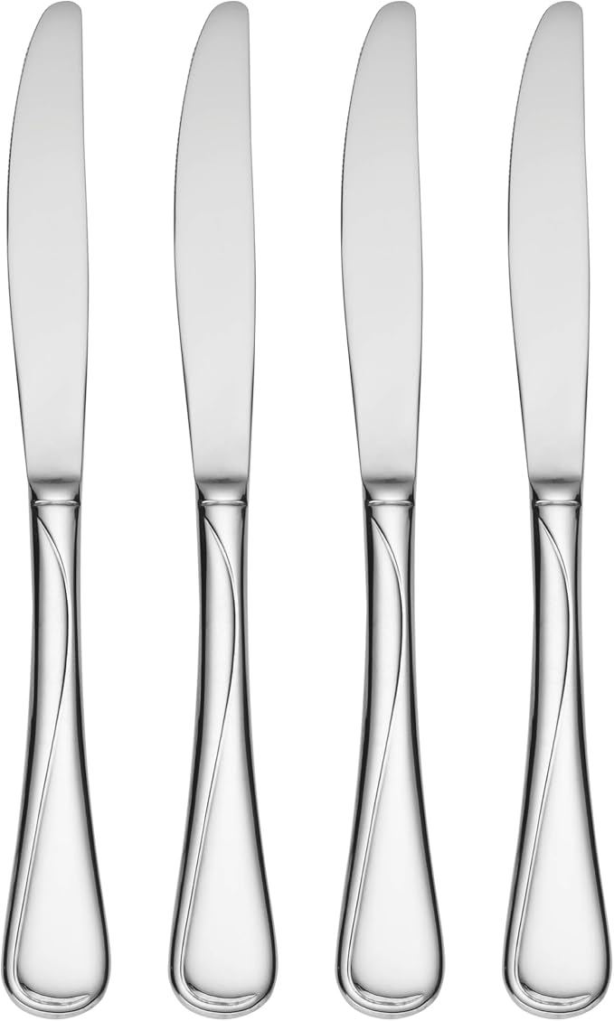 Oneida Flight Dinner Knives Silverware Set for 4, Flatware | Stainless steel, mirror finish | dishwasher safe | includes butter knife style dinner knives, cutlery set
