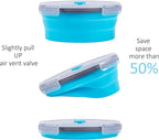 Collapsible Food Storage Containers with Airtight Lid & Vent, 40.5 oz, Kitchen Stacking Silicone Collapsible Meal Container Set for Leftover, Microwave Freezer Dishwasher Safe, Blue Round, Set of 4