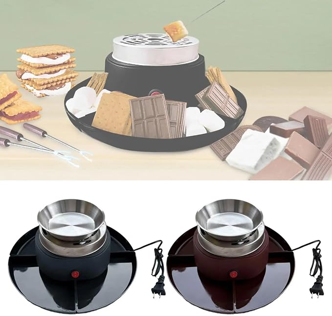 2 in 1 Smores Maker Tabletop Indoor Fondue Set, Smores Maker Tabletop Indoor Kit with Removable Trays & 4 Skewers Unique Couple Gift Set Idea, Parties, Date & Movie Night Supplies,Black