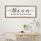 This is us Wall Decor Sign 40'' x 15'' Large Master Bedroom Home Life Story Wood Framed Vintage Family Sign Rustic Plaque Living Room Minimalist Farmhouse Hanging Wall Art (Wood)
