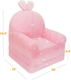Kids Couch Fold Out Soft Toddler Chairs,Toddler Armrest Chair Bed for Play,Gift for 0-3 Years,Pink Bunny