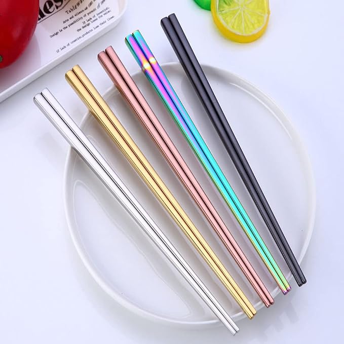 Stainless Steel Chopsticks,Reusable ,Dishwasher Safe , Easy to Use（3 PCS,Rose gold）
