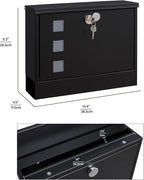 LAND·VOI Locking Mailbox Wall Mounted, Metal Postbox with Three Sets of Mail Box Number Stickers, 4 Keys, 14.4" x 4.5" x 11.2", Large Capacity, Black, AMB11B