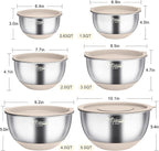 Wildone Mixing Bowls with Airtight Lids, Stainless Steel Mixing Bowls Set | Metal Bowls with 3 Grater Attachments & Non-Slip Bottoms, Size 5, 4, 3, 2,1.5, 0.63QT, Includes Utensil Set for Prep, Khaki