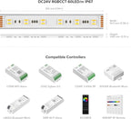 BTF-LIGHTING RGBCCT 5 Colors in 1 LED 5050SMD RGBWW RGB+Dimmable Tunable Color Temperature 2700K-6500K 16.4ft 60LEDs/m 300LEDs DC24V Multi-Colored Tape Lights IP67 White PCB(No Adapter or Controller)