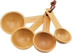 10ml, 20ml, 30ml, 45ml Wood Measuring Spoons and Scoops Set Wooden Tablespoon Scoop Retro Coffee Spoons for Dry Ingredients Ground Tea Spice (Wood Color, 2/3 Tbsp + 4 Tsp + 2 Tbsp + 3 Tbsp)