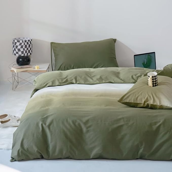 Gradient Green Comforter Set Ombre White Green Bedding Set Twin Women Aesthetic Comforter 3 PCs Green Color Bed Comforter Set Twin Gradient White and Green Comforter Set Twin