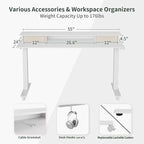 FEZIBO 55 x 24 Inch Height Adjustable Electric Standing Desk with Double Drawer, Stand Up Desk with Storage Shelf, Sit Stand Desk, White
