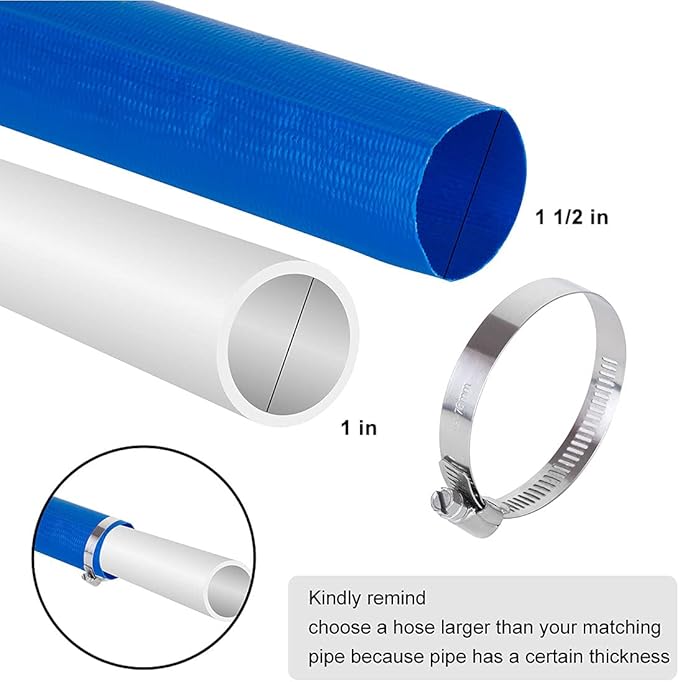 1 1/2 IN x 100 FT Pool Backwash Hose, Heavy Duty Flat Discharge Hose, Weather and Burst Resistant, Best Pool Hoses for Inground Pools, Pool Filter Hose & Pool Drain Hose