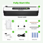 Vacuum Sealer Machine, INKBIRD Powerful 130W High Power with Liquid/Moist/Dry 6-Food Modes, Compact Food Preservation System with Cutter, Full Start Kit with Pre-cut Bags*10 (8''*11.8''), EXT-VAC