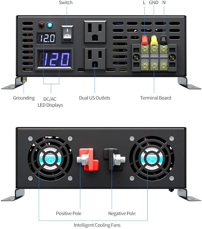 WZRELB 3500W Remote 12V 120V Pure Sine Wave Solar Power Inverter With Remote Control Switch, RBP350012VCRT