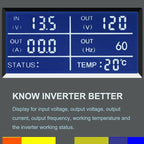 WZRELB Pure Sine Wave Inverter 1000W 24VDC to 120VAC Solar Power Converter Truck RV Home LCD Display