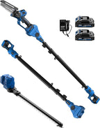 LUXTER 5-in-1 Cordless Pole Saw & Hedge Trimmer Brushless Electric Mini Chainsaw Auto Oiling 15-FT Max Reach Pole Saw for Tree Trimming Trimmer Limb Branch Cutter 2 X 2.0Ah Battery & Charger Include