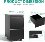 2 Drawer Mobile File Cabinet with Lock,Under Desk Metal Filing Cabinet for Home Office,Metal Small Rolling File Cabinet with 2 Keys for Legal/Letter/A4 Size Fully Assembled Except Wheels (Black)