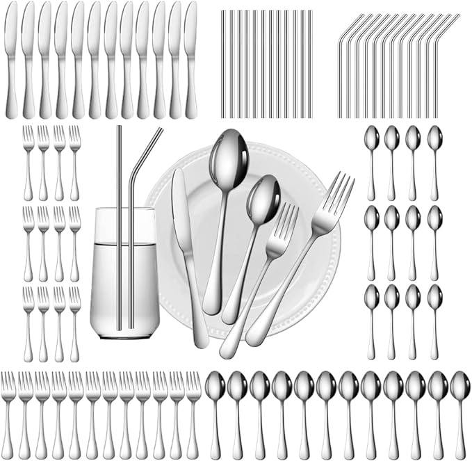 84 Pieces Silverware Service for 12 Flatware Set Stainless Steel Utensils Cutlery Set Dishwasher Safe