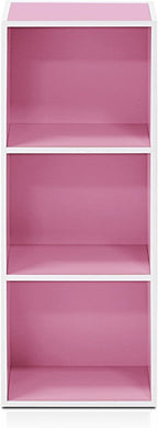 Furinno 3-Tier Open Shelf Bookcase, White/Pink 11003WH/PI