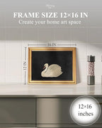 HUARCEY Gold Framed Vintage Wall Art for Living Room, Grace Swan Art Painting Pictures Rustic Animal Bathroom Prints Farmhouse Wall Decor Canvas Swan Shelf Decor for Kitchen Bedroom (Zwaan 12"x16")