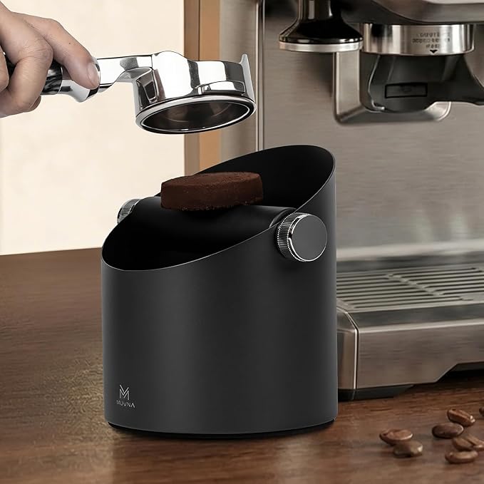 Knock Box Espresso Accessories - 15 Espresso Pucks Steel Espresso Machine Tools for Coffee Ground with Removable Knock Bar, Non-Slip Base, Anti-Splash Coffee Puck Bin for Barista, Black