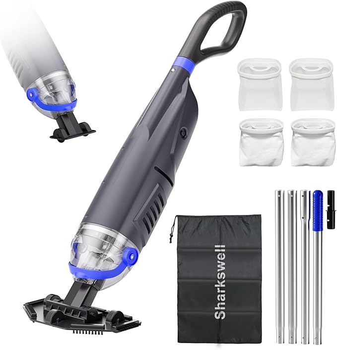 (2025 Upgraded) Cordless Pool Vacuum with Telescopic Pole, 60 Min Powerful Suction & Large Head, Rechargeable Handheld Cleaner for Above Ground Pools, Inground Pools, Hot Tubs, and Spa