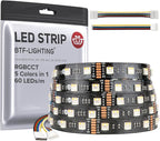 BTF-LIGHTING RGBCCT 5 Colors in 1 LED 5050SMD RGBWW RGB+Dimmable Tunable Color Temperature 2700K-6500K 16.4ft 60LEDs/m 300LEDs DC12V Multi-Colored Lights IP30 for Decoration(No Adapter or Controller)