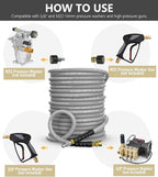 Pressure Washer Hose 200FT 4000 PSI, Kink Resistant Steel Braided Layer & NonMarking Rubber for Hot/Cold Water, High Power Washer Hose With 3/8 Inch Quick Connect & M22 Fitting, Gray
