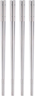 Reusable Stainless Steel Chopsticks,Dishwasher Safe , Easy to Use(4 PCS,Silver)
