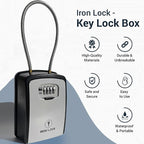 Iron Lock® XXL Portable Key Lock Box, 15in Steel Cable, Code (XXL, Grey) | Holds 20-30 keys + car fobs; unique built-in tray; loops on gate or rail or wall-mounts; resettable code; dial cover