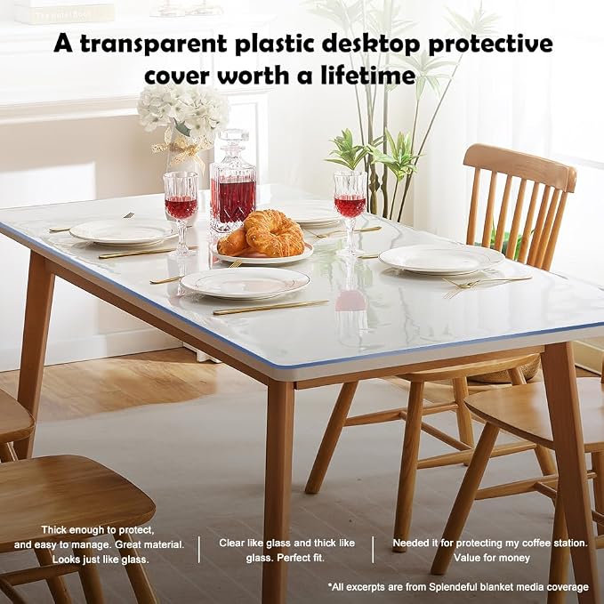 46x72 Inch PVC Clear Table Protector for Dining Room - Rectangular Plastic Transparent Cover Mat Tabletop Pads Vinyl Glass Tablecloth 6ft Long Heatproof Waterproof Pet Feeding Pad