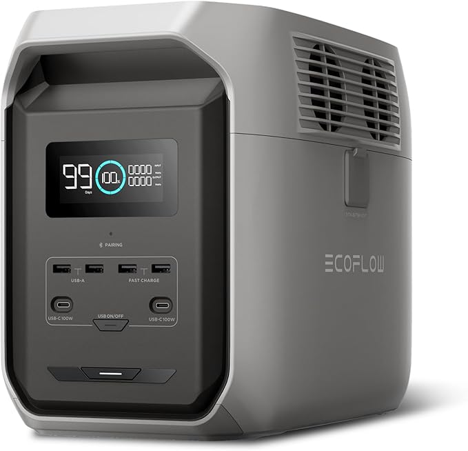 EF ECOFLOW Portable Power Station DELTA 3 1500, 1536Wh LiFePO4 Battery Power Station, 6X1800W (X-Boost 2200W) AC Outputs, Ultra-Quiet Solar Generator, Fast Charging for Home Backup Use, Camping & RVs