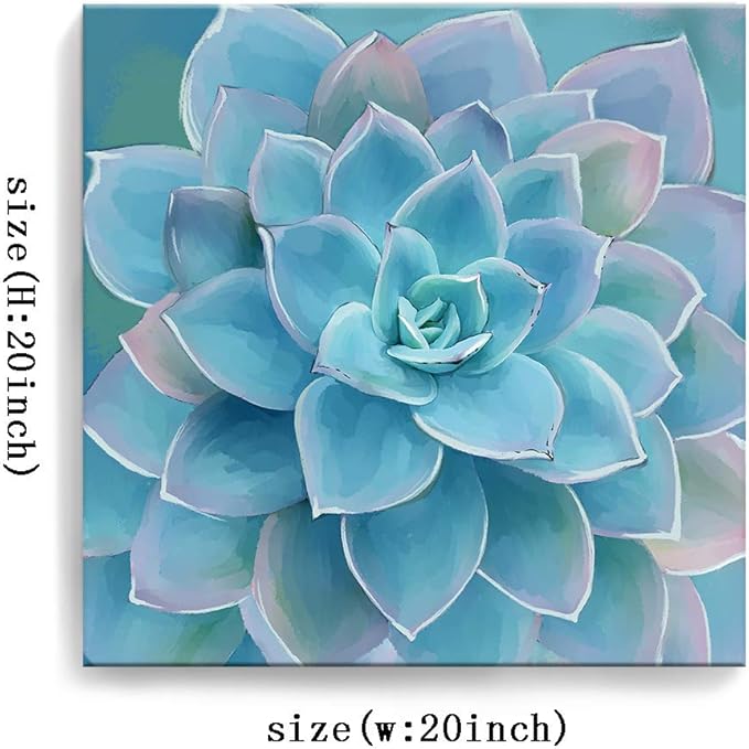 Wall Decor for Bedroom Canvas Artwork Blue-Green Succulents Prints Pictures Wall Art for Living Room Hanging Plants for Bedroom Decor Modern Popular Wall Decorations Blue-Green Flower Size 20x20