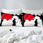 Erosebridal Samurai Comforter Set Twin Size, Sunset Print Down Comforter, Japan Quilted Duvet, Building Silhouette Breathable Quilt Set, Japanese Ukiyoe Bedding Set, Ultra Lightweight