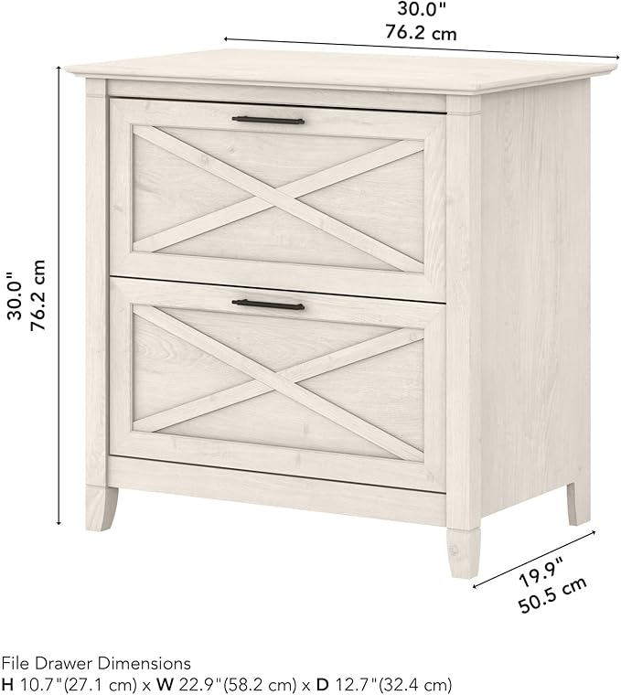 Bush Furniture Key West 2 Drawer Lateral File Cabinet in Linen White Oak | Document Storage for Home Office | Accent Chest with Drawers