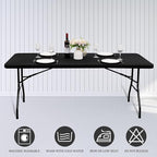 10 Pack Stretch Fabric Table Top Cap Cover, fits 6' Tables, Spandex Table Covers Washable Elastic Universal Rectangle Tablecloth Protector for Indoor Outdoor Party Picnic Wedding, Black, 30" W x 72" L