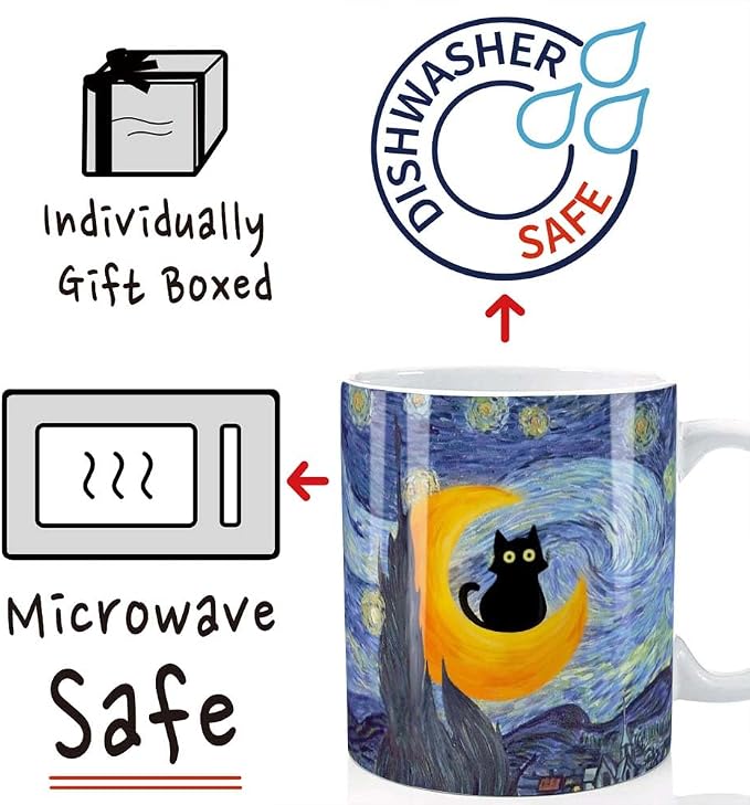 Graduation Gift for Her Bestie Sister Cat Lover, Famous Art Paintings Funny Cat Coffee Mug for Artist Art Lover Teacher, Famous Picture Classic Vincent Aesthetic Canvas Mug