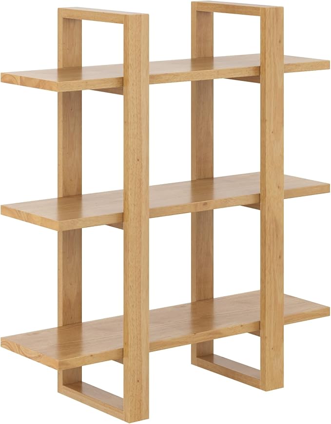 Nathan James Floating Wall Book Shelves, 3-Tier Display Shelf, Decorative Modular Shelf in Solid Wood for Bedroom, Nursery, Bathroom or Kitchen, Set of 2