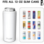 TILUCK Skinny Can Cooler, Stainless Steel Insulated Slim Cans, 12 oz | Beer & Hard Seltzer, Doucle-Walled Stainless Steel Insulated Slim Cans, Slim 12 oz(Glitter White)