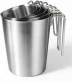 Newness 5-Pack Stainless Steel Measuring Cups Set, Metal Measuring Cup | (3 Marking, Cup/ML/Oz Scale)(2, 3, 4, 6 & 8 Cup) Metal Measuring Cup with Handle For Prepping, Baking and Cooking, Dishwasher