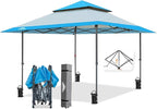 EAGLE PEAK 13x13 Straight Leg Pop Up Canopy Tent Instant Outdoor Canopy Easy Single Person Set up Folding Shelter w/Auto Extending Eaves 169 Square Feet of Shade (Light Blue)