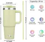 Konokyo 30 oz Insulated Tumbler Water Bottle with Handle, Straw Lid | BPA-free and dishwasher safe; made for gym, travel, coffee and gifting, 2 straws, cup holder friendly,Macaron Green