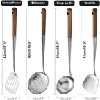 Wok Utensils for Carbon Steel, Stainless Steel Wok Spatula 17 Inch | Extra long wooden handle-Anti-scald;Wok Tools Professional Set;Great for home use and commercial use;