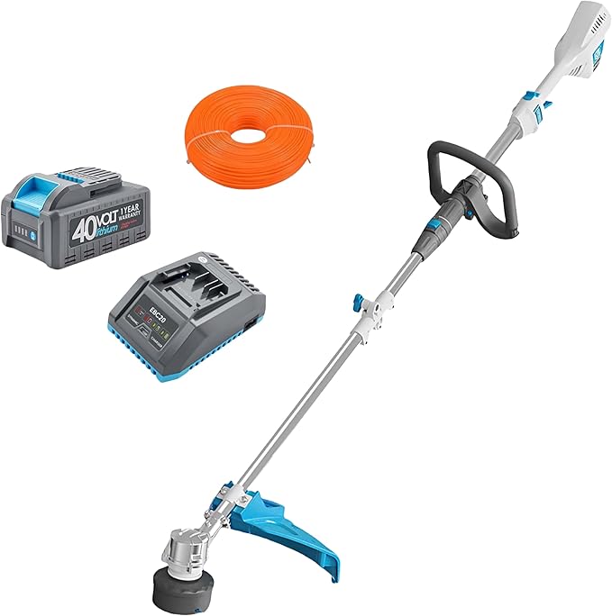 RB 17" Cordless String Trimmer, 40V Lithium Battery Weed Wacker with 4.0Ah Battery & Fast Charger & .095'' line, 2 in 1 Grass Trimmer and Edger, 2-Speed Adjustable, Low Vibration Lawn Garden Tool