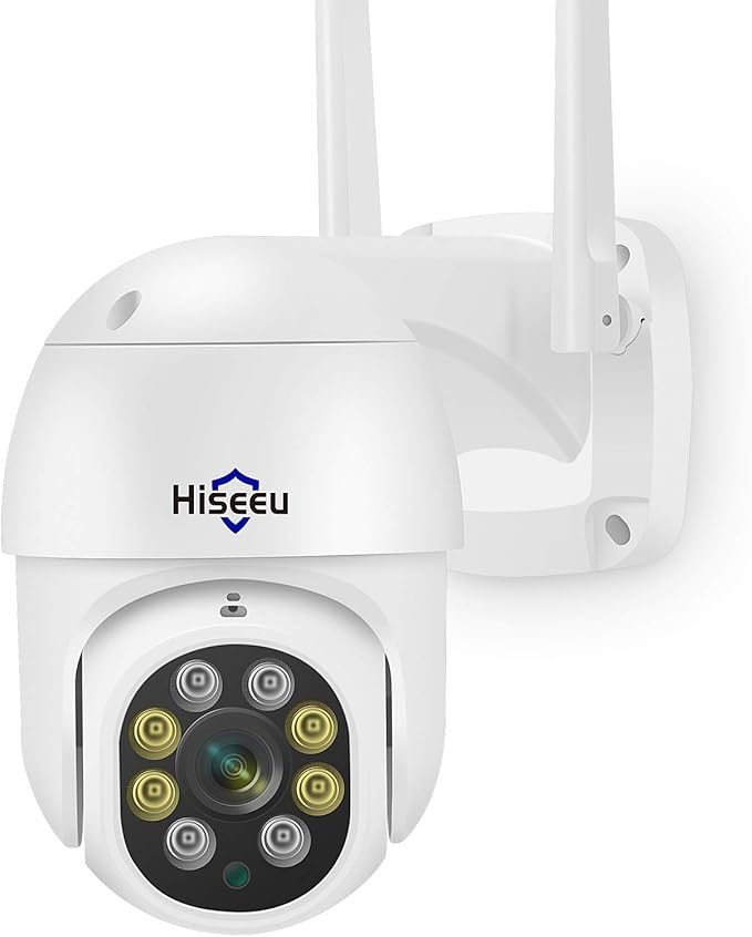 Hiseeu 2K 3MP PTZ Security Camera Outdoor,WiFi Camera, Auto Tracking&Light Alarm Floodlight & Color Night Vision,Two-Way Audio, Plug-in Cable,Compatible Wireless Camera System