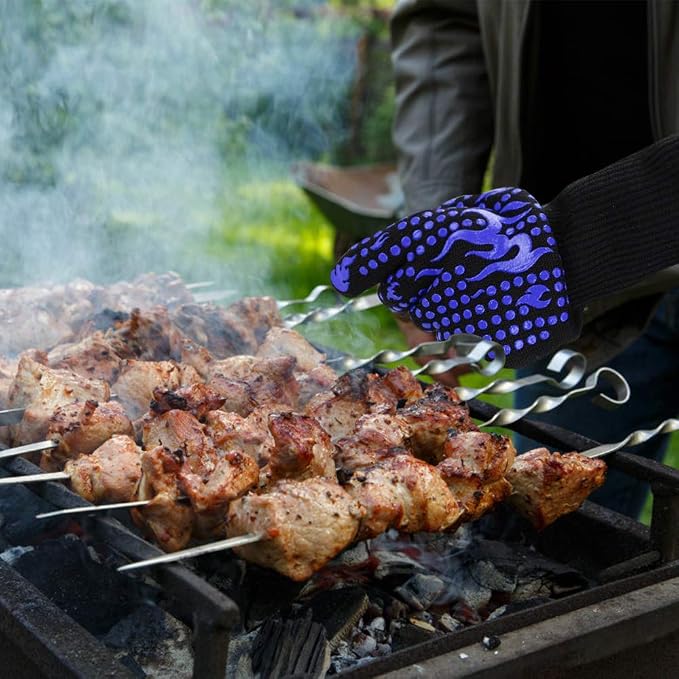 Comsmart BBQ Gloves, 1472F Heat Resistant Silicone Non-Slip Oven Mitts, Long Kitchen Gloves Perfect for Grilling, Cooking, Baking, Cutting, Blue