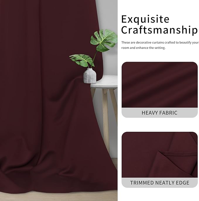 Easy-Going Blackout Curtains for Bedroom, Solid Thermal Insulated Grommet and Noise Reduction Window Drapes, Room Darkening Curtains for Living Room, 2 Panels(42x84 in, Wine)