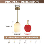 KCO Lighting Brass Gold Mini 5.5” Ribbed Cylinder White Glass Pendant Light | Adjustable Cord E26 Hardwired Hanging Lamp Mid Century Modern Vintage Hanging Light for Kitchen Island Bedroom Dining Room